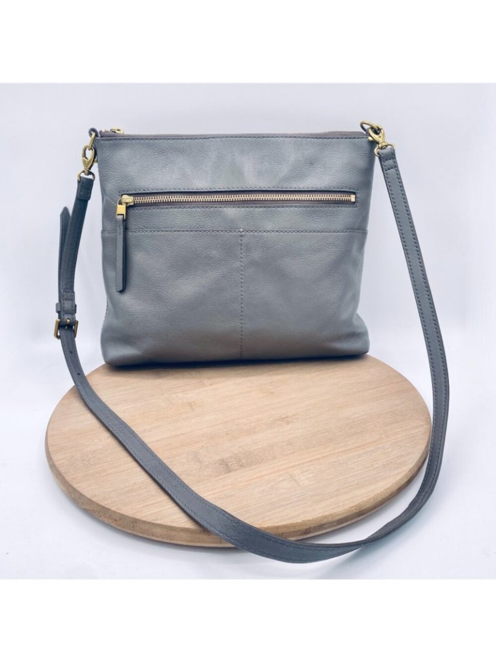 Fossil Crossbody Bag Gray Leather Messenger Purse Large Minimalist Luxury - Picture 4 of 13